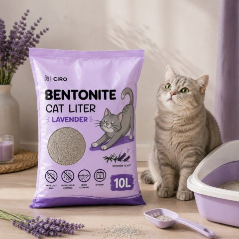 ŻWIREK BENTONITOWY LAWENDOWY DLA KOTA 10L ZBRYLAJĄCY NATURALNY BEZPYŁOWY