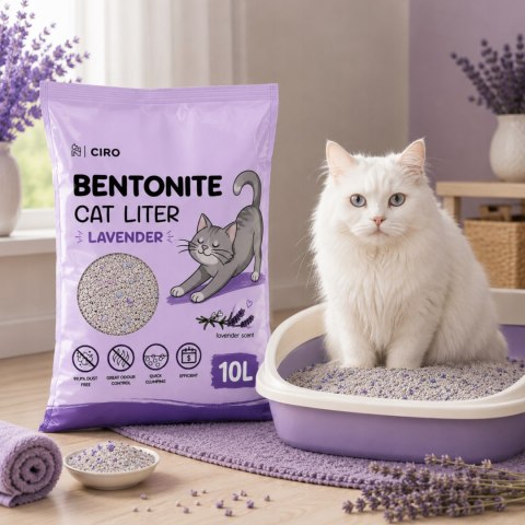 ŻWIREK BENTONITOWY LAWENDOWY DLA KOTA 10L ZBRYLAJĄCY NATURALNY BEZPYŁOWY