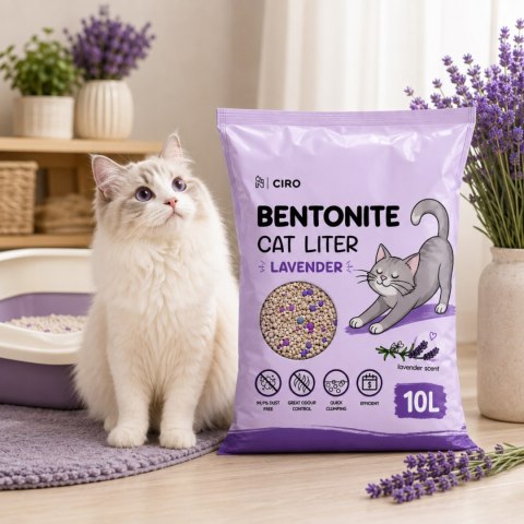 ŻWIREK BENTONITOWY LAWENDOWY DLA KOTA 10L ZBRYLAJĄCY NATURALNY BEZPYŁOWY