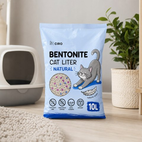 ŻWIREK BENTONITOWY NATURALNY DLA KOTA 10L ZBRYLAJĄCY NATURALNY BEZPYŁOWY