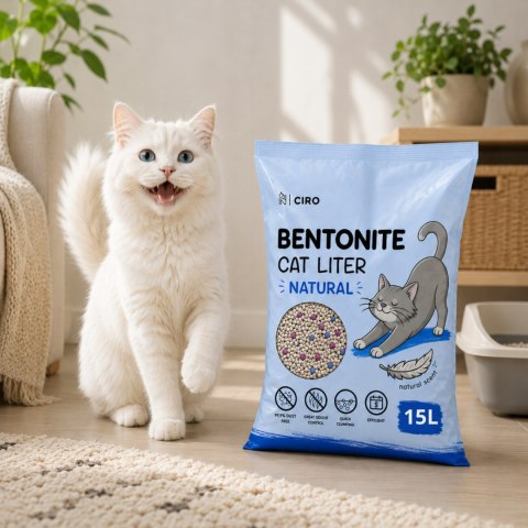 ŻWIREK BENTONITOWY NATURALNY DLA KOTA 15L ZBRYLAJĄCY NATURALNY BEZPYŁOWY