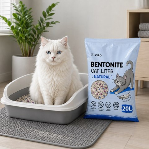 ŻWIREK BENTONITOWY NATURALNY DLA KOTA 20L ZBRYLAJĄCY NATURALNY BEZPYŁOWY