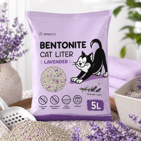 ŻWIREK DLA KOTA Bentonitowy Lawendowy 5 l Zbrylający Zapachowy Bezpyłowy