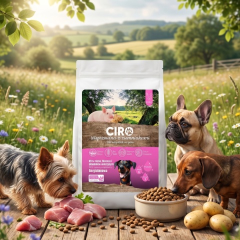 KARMA SUCHA DLA PSA WIEPRZOWINA Z ZIEMNIAKMI dla małych rasa 1.5kg CIRO