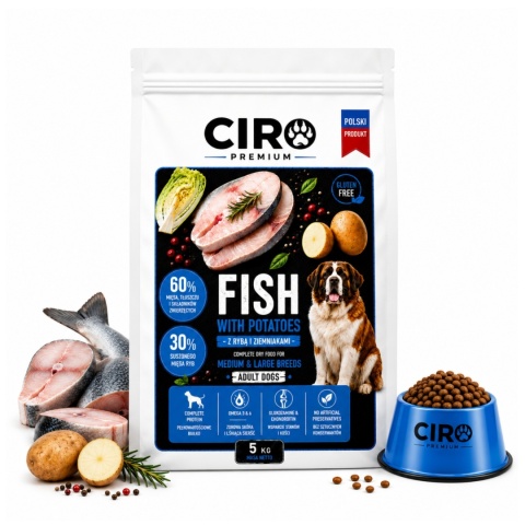KARMA SUCHA DLA PSA RYBA Z ZIEMNIAKAMI WSZYSTKIE DOROSŁE RASY CIRO 5KG