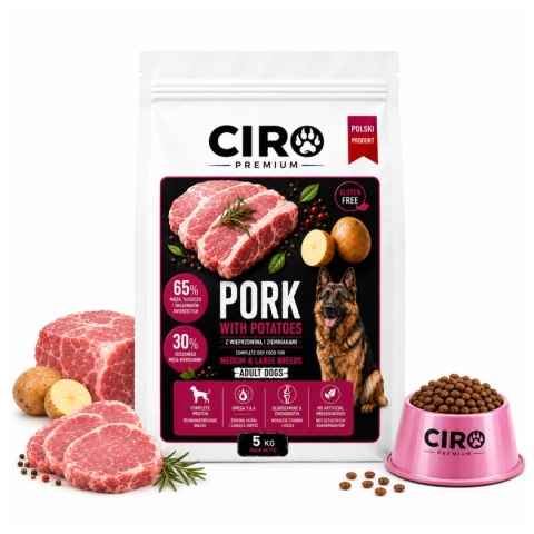 KARMA SUCHA DLA PSA WIEPRZOWINA Z ZIEMNIAKAMI DUŻE RASY ADULT CIRO 5KG