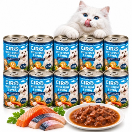 Karma Mokra Dla KOTA PUSZKA MIĘSNE KAWAŁKI W SOSIE 10x415G 75% Z RYBĄ