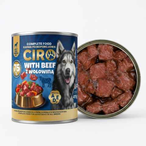 Karma Mokra Dla Psa MIĘSNE KAWAŁKI W SOSIE 12x1250G Puszka 75% Z WOŁOWINA