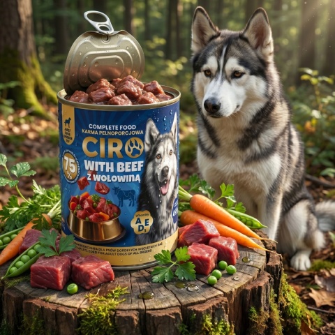Karma Mokra Dla Psa MIĘSNE KAWAŁKI W SOSIE 12x1250G Puszka 75% Z WOŁOWINA