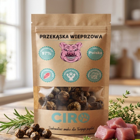 Smaczek treningowy dla psa 100% mięsa kuleczki z wieprzowiną 100g